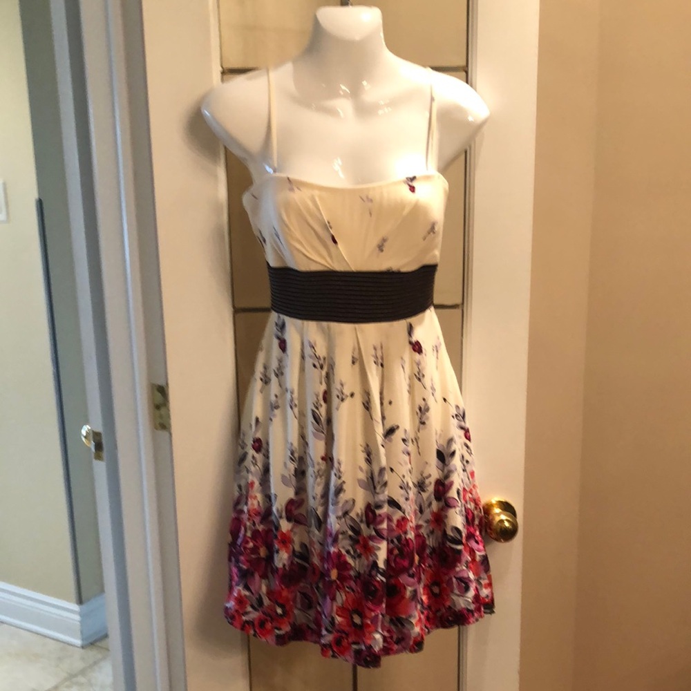 Speekless Cream Floral Sundress with Black Waistband